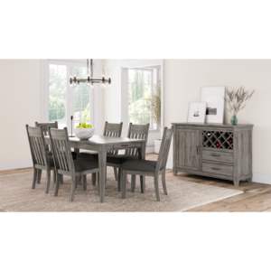 Mesa de comedor gris rústica DB con dos cajones de almacenamiento y extensión de hojas - Product Image 1