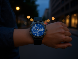 Smartwatch Hyf alla Moda per Uomo, Cassa in Acciaio Inossidabile, Cinturino in Pelle, Resistente all'Acqua, Quadrante Blu Rotondo - Product Image 2