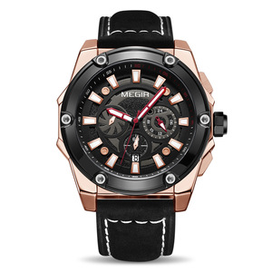 Reloj deportivo para hombre con esfera grande, correa de cuero genuino, movimiento de cuarzo, reloj de pulsera multifuncional - Product Image 4