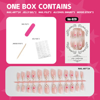 Faux ongles 3D roses à presser, forme amande moyenne, French manucure nude avec pois, pour femme, usage quotidien estival
