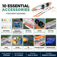 Nouveau design de pêche rivière mer lac touring petit kayak simple double pc bateau à rames cristal pagaie canoë kayak clair kayak