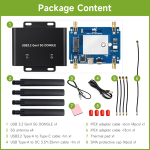 Carte d'extension Waveshare 5G DONGLE, Port USB 3.2, Boîtier en alliage d'aluminium, prend en charge les modèles SIMCom / Fibocom 5G M.2 K658 - Product Image 5