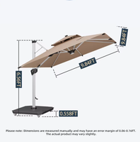 Parasol de jardin hydraulique de luxe personnalisé 3m*3m, parasol de terrasse pour hôtel avec base LED