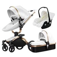 Poussette Haute pour Bébé 4 en 1, Absorption des Chocs, Assise Bidirectionnelle et Allongée, Pliante, Poussette Bébé 3 en 1 avec Siège Auto