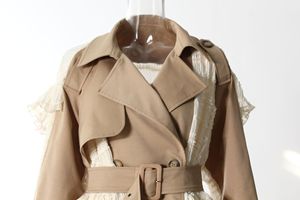 ブティック レディース ユニーク スタイリッシュ レース レギュラー フォーマル カジュアル 通気性 中綿入り 冬用 ウィンドブレーカー ウエストジャケット トレンチコート - Product Image 3