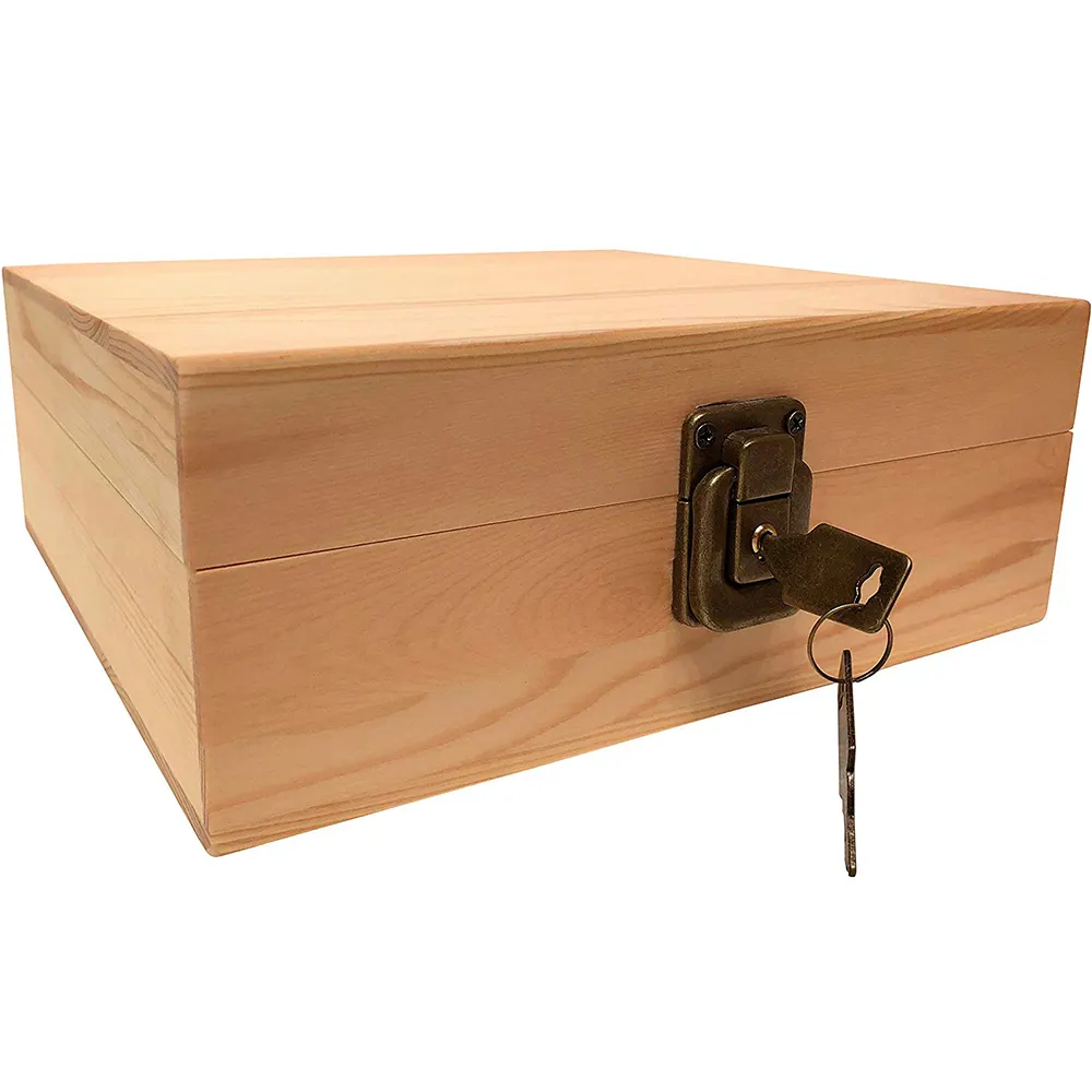 الصلبة علب خشبية الخشب تذكار صندوق تخزين خشبية خبأ مربع مع قفل و مفتاح