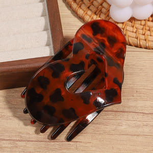 Pinzas planas para el cabello con forma de corazón, garra redonda para el cabello de leopardo para mujeres y niñas, pasadores de pelo elegantes franceses - Product Image 4