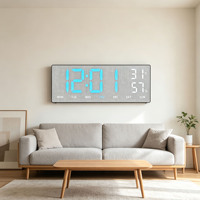 Horloge murale numérique personnalisée avec grand affichage LED de l'heure et de la température, télécommande, affichage de la semaine et de l'humidité, double alarme, pour salon, bureau, table