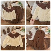 Vente en gros automne hiver enfant fille tricot ensembles de chandails revers irrégulier pantalon évasé ample costume deux pièces ensemble de chandails pour tout-petits filles