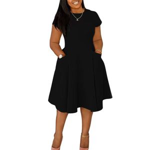 Robes d'été pour femmes, dernier design, décontractées, col rond, poche, coupe ajustée, style A, longueur moyenne, grande taille - Product Image 4