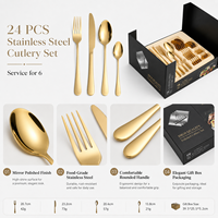 Ensemble de couverts de luxe en acier inoxydable doré 24 pièces avec boîte cadeau pour hôtel, restaurant, mariage