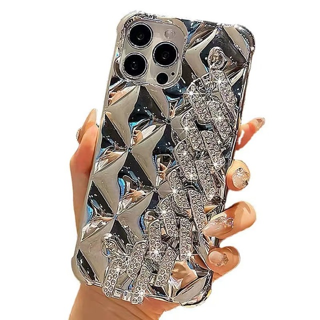 Luxury Fashion Design Shockproof TPU Water Ripple Shiny Diamond Chain Phone Case Cover for iPhone 11 12 13 14 15 16 Pro Max Plus