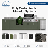 Cuisine extérieure modulaire en acier inoxydable personnalisée avec armoire barbecue, portes vitrées, robinet de service et charnières - Îlot BBQ