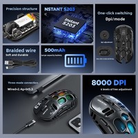 Souris de jeu mécanique ergonomique sans fil T-WOLF X3 à six boutons, triple mode, RGB, ajourée, pour e-sport