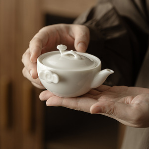 Guanlan White Porcelain Teapot Handmade Round With Lid Kung Fu <b>Tea</b> <b>Set</b> Afternoon <b>Tea</b> Brewing Vessel - Product Image 1