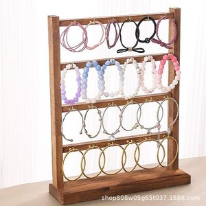 Solid Wood <b>Jewelry</b> <b>Display</b> Rack 4 Layers Desktop Bracelet Earring Holder Retro Color Necklace Organizer Storage Stand - Product Image 2