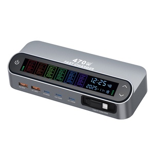 บริการ ODM สถานีชาร์จ GaN 470W สำหรับวางบนโต๊ะ 6 พอร์ต USB-C พร้อมสายชาร์จแบบยืดหดได้ สำหรับ <span class=keywords><strong>Xiaomi</strong></span> และ iPhone - Product Image 5