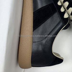 Chaussures de marche unisexes en <span class=keywords><strong>cuir</strong></span> véritable de marque de créateur, baskets décontractées à lacets, patchwork noir, semelle en caoutchouc confortable - Product Image 4