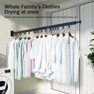 Porte-vêtements mural pliable en aluminium avec crochets robustes, installation <span class=keywords><strong>sans</strong></span> perçage pour balcon, chambre ou salle de bain - Product Image 2