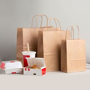 Bolsas de Papel Kraft Ecológicas con Logotipo Personalizado, para Comida Rápida, con Asa Retorcida, para Llevar Pasteles y Té - Product Image 6