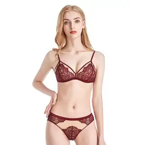 2023 French Jacquard Lace Bra Sexy Triangle Wire Free Underwear Panty Set Plus Size Lingerie