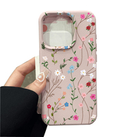 Superbe coque de téléphone portable en TPU avec motif en cuir imprimé de petites fleurs et feuilles pour iPhone X Xr Xs 11 12 13 14 15 16 17 18 Pro Max