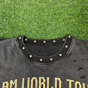 T-<span class=keywords><strong>shirt</strong></span> décontracté à manches courtes imprimé, coupe ample, style rétro, motif personnalisé, délavé à l'acide, avec rivets, par le fabricant Boxy Fit - Product Image 5