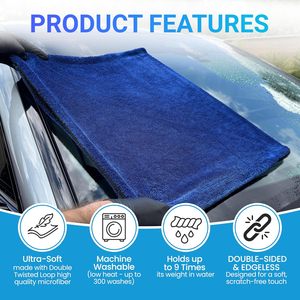 Serviette de lavage et de séchage de voiture en microfibre de luxe, design à boucles torsadées haute densité, modèle absorbant l'eau - Product Image 3