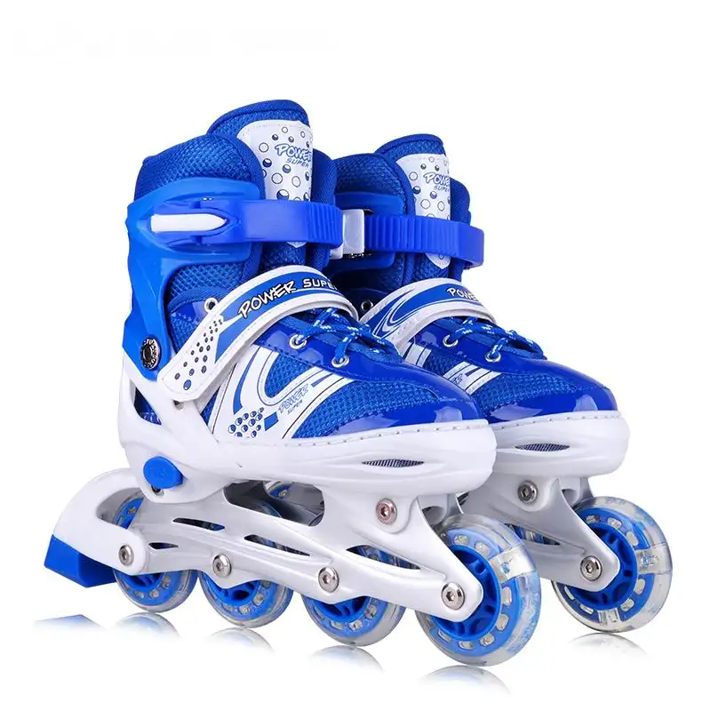 Factory wholesale flashing 4 wheels PVC roller skate adjustable all size inline skateshoes