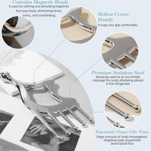 Metall-<span class=keywords><strong>Gua</strong></span>-<span class=keywords><strong>Sha</strong></span>-Massagegerät für Kopf und Körper, tragbarer Kopfhautmassagekamm, Triggerpunkt-Werkzeug für tiefe Entspannung und Linderung - Product Image 5