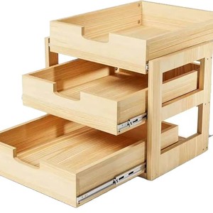 Estante de almacenamiento extraíble de madera de varias capas, organizador de gabinete de cocina de 3 niveles para utensilios de cocina y especias - Product Image 5