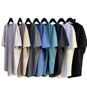 Nuevo diseño dobladillo curvo peso pesado algodón niños camiseta Streetwear viejo negro ácido lavado camisetas para hombres - Product Image 1