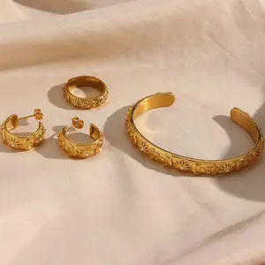 Jewelry Set Fashion Popular Retro Non Tarnish Bracelet Jewelry Stainless Steel Plated 18K Gold Star Moon Sun Jewelry Set