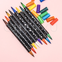 Ensemble de 48 stylos marqueurs d'art en plastique à double pointe fine avec paillettes et stylos à aquarelle à séchage rapide pour la peinture et le dessin des enfants