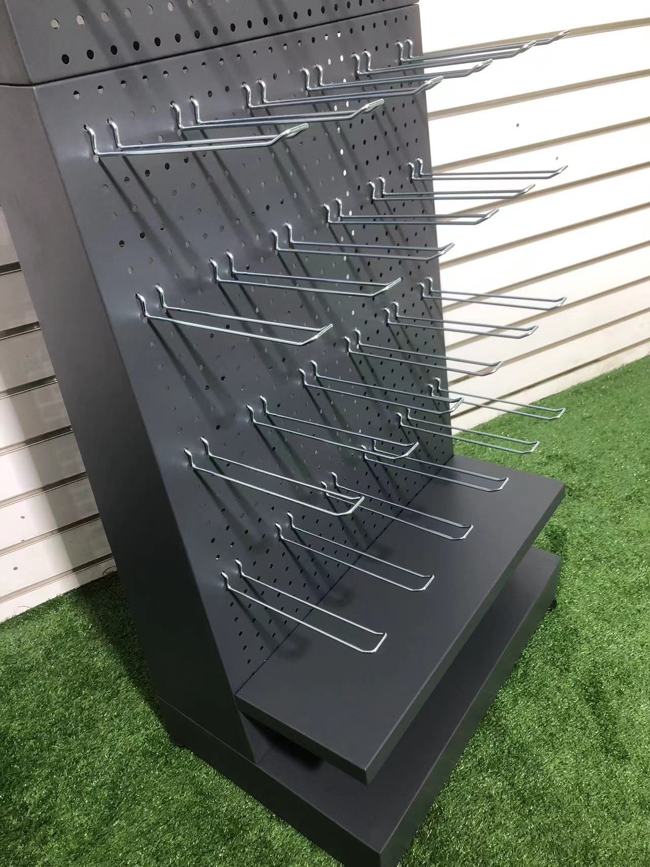 Hole Plate Design 2-tier Single-sided Metal Display Floor Stand with Hooks for Promotion in Shopping Malls Customized Color Logo — view 5