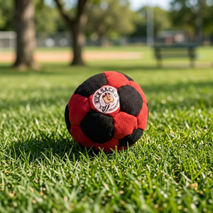 Minzi Industries Soft Canvas Soccer <b>Training</b> <b>Ball</b> Footbag/Hacky Sack Model 1099 for Kids Gym & Sports Practice-Red & Black - Product Image 1