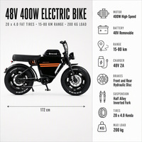 Vélo électrique 20 pouces avec pneus larges, vélo électrique 400W 48V, vélo de banlieue avec frein à disque hydraulique pour adultes
