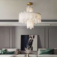 Lustre suspendu LED réglable en hauteur en albâtre, cuivre et marbre espagnol pour cuisine et salon