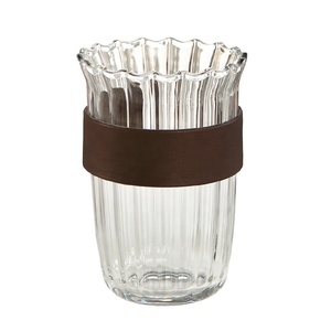 Gobelet à glace en verre borosilicate de qualité alimentaire sans BPA avec manchon en <span class=keywords><strong>bois</strong></span> de noyer 12x9cm Résistant à la chaleur Vaisselle pour café/thé glacé - Product Image 1