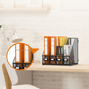 Metal Mesh <b>File</b> <b>Organizer</b> Holder for Desk 4 Tier Vertical Magazine Rack and Document Storage <b>Organizer</b> with Label Slots Holder - Product Image 4