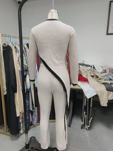 Conjunto de <span class=keywords><strong>2</strong></span> piezas para mujer, conjunto sexy con abertura lateral, top de manga larga en color contrastante y pantalones a juego de cintura alta, ropa de calle - Product Image 6