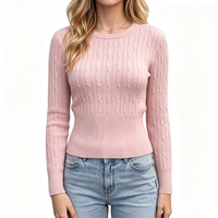Pull court côtelé moulant à col ras du cou en maille torsadée pour femme, manches longues, style décontracté, personnalisable OEM, très tendance