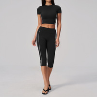 Ensemble de sport et yoga personnalisé : Legging élastique respirant à séchage rapide, effet push-up, couleur unie, et crop top à manches courtes, avec ceinture de fitness