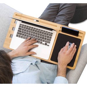 Refroidisseur d'ordinateur portable en bambou sur mesure, plaque de refroidissement pour ordinateur, support pour iPad, support pour téléphone portable, base trois-en-un en bambou et en bois. - Product Image 1