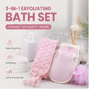 Ensemble de 3 accessoires de spa pratiques : masseur, gant de bain exfoliant, ceinture de massage, éponge de douche pour l'élimination de la boue, articles de bain - Product Image 4