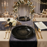Assiettes de présentation rondes de 13 pouces en verre noir et or pailleté, motif ciel étoilé, pour décoration de table de mariage et événements (vente en gros)