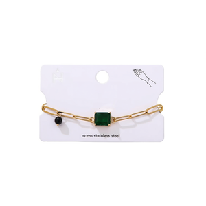 Bracciale a Catena con Diamanti Quadrati in Acciaio Inossidabile 12mm con Pietra Verde, Gioielli alla Moda - Product Image 1