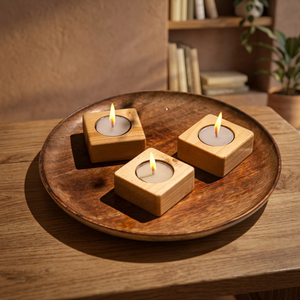 Ensemble de 3 porte-bougies carrés en bois pour la décoration de la maison - Product Image 2