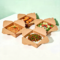 Boîte repas rectangulaire jetable biodégradable en papier kraft Shangji pour plats à emporter commerciaux, aliments mijotés, snacks, poulet frit