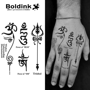Tatuaje Temporal de Tinta Jagua con Símbolo <span class=keywords><strong>OM</strong></span> Trishul Realista Personalizado de Boldink, Resistente al Agua y de Larga Duración (2 Semanas) - Product Image 1